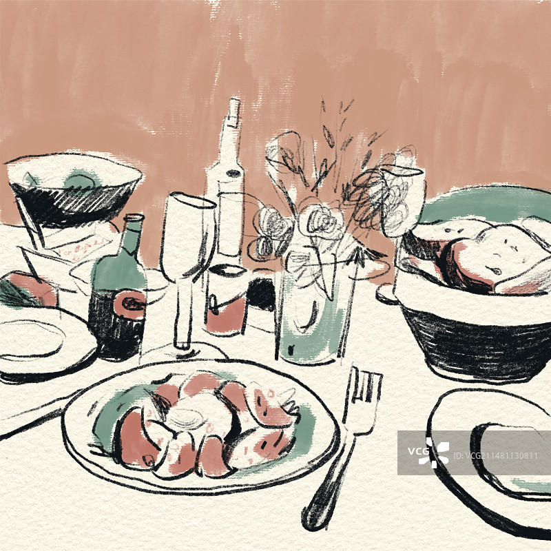 治愈系手绘水彩小场景图片素材