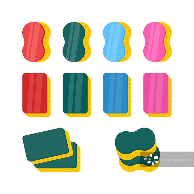 波浪形多色清洁海绵组合图片素材