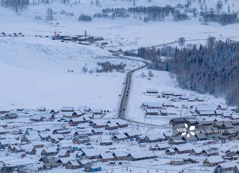 雪国童话-冬季禾木航拍图片素材