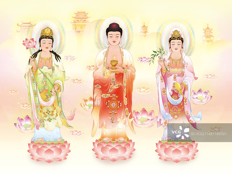 三圣接引图图片素材