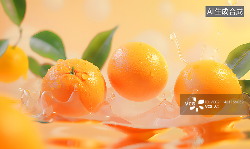 【AI数字艺术】橘子和水花图片素材