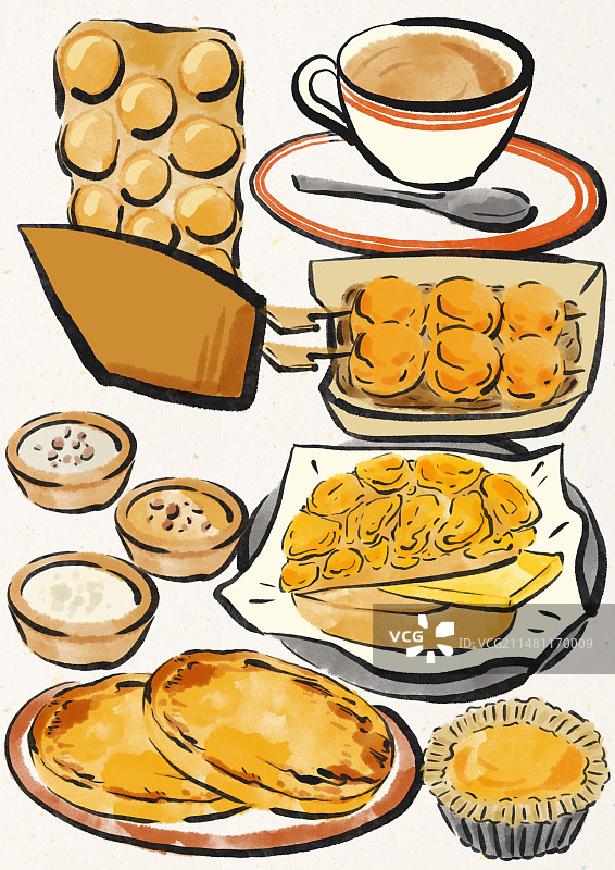 水墨风香港美食插画图片素材