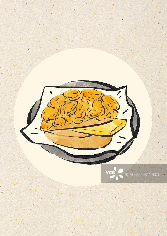 水墨风香港美食插画-菠萝油图片素材
