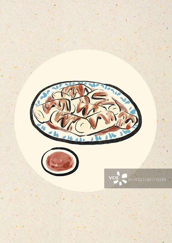 水墨风香港美食插画-猪肠粉图片素材