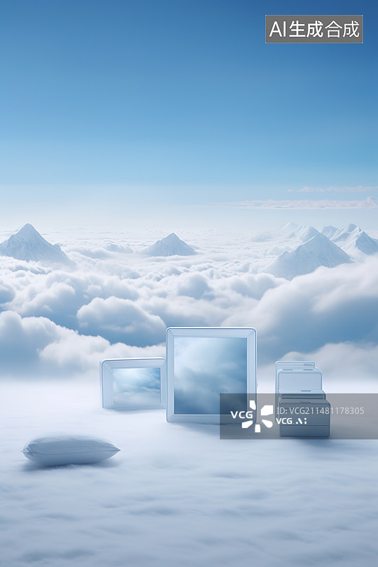 【AI数字艺术】蓝天映衬下的雪山风光图片素材