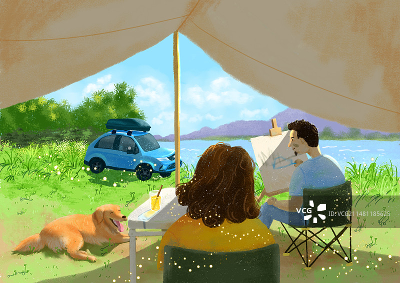 自驾游露营插画图片素材
