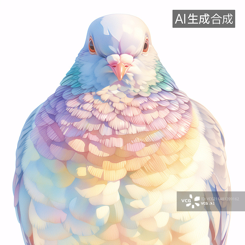 【AI数字艺术】一只漂亮彩色的鸽子鸟类水彩插画图片素材