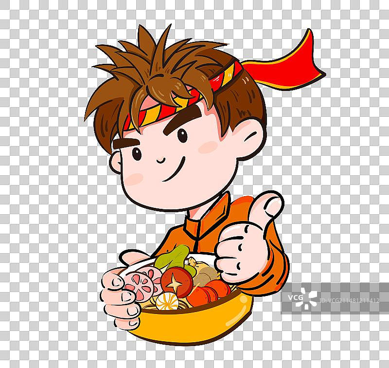 为餐饮行业麻辣香锅设计的一整套IP，一个头像和三个动作图片素材