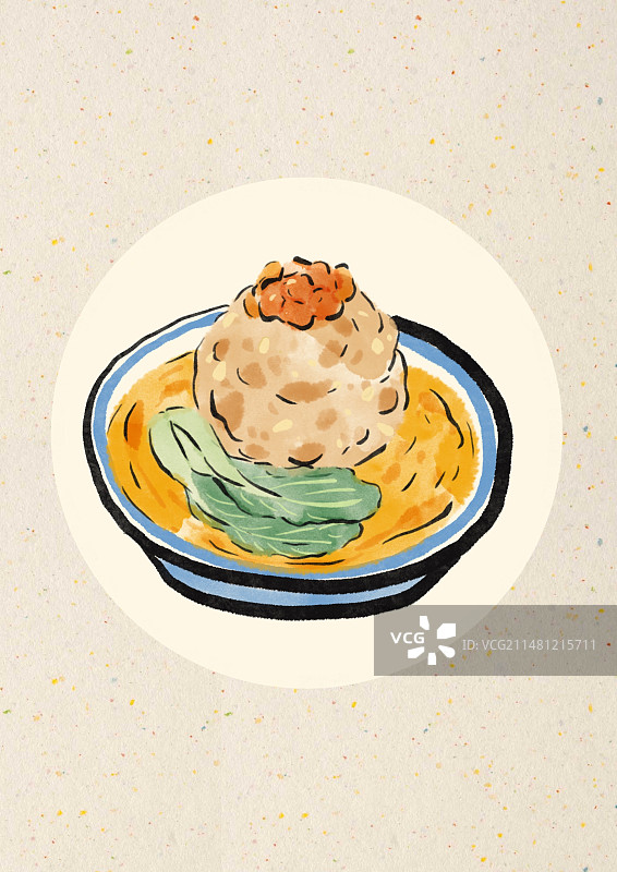 水墨风苏州美食插画-蟹粉狮子头图片素材