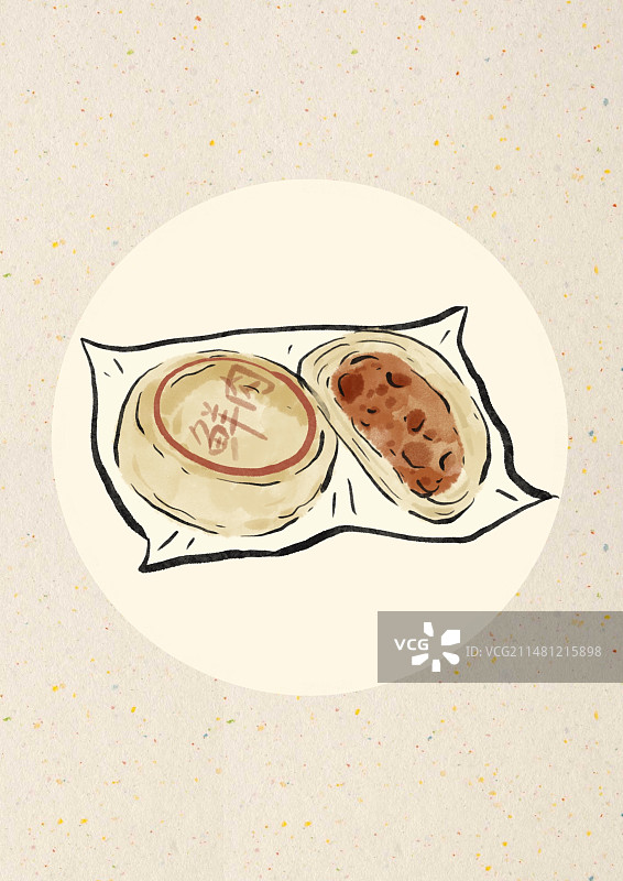 水墨风苏州美食插画-鲜肉月饼图片素材