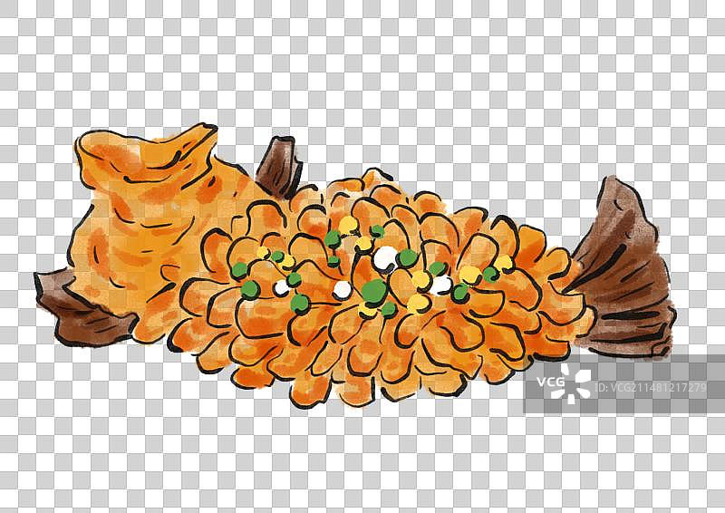 水墨风苏州美食插画元素-松鼠鳜鱼图片素材