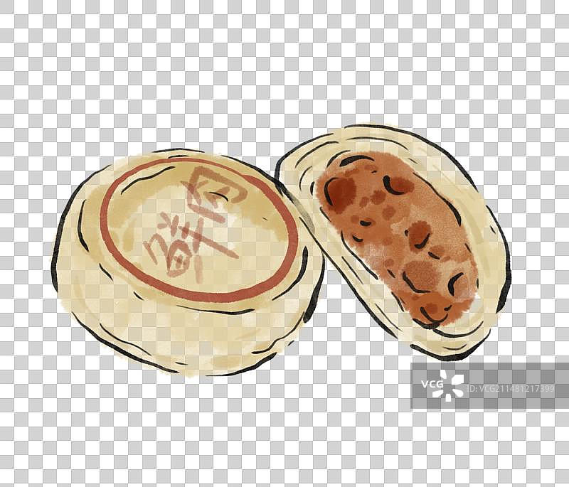 水墨风苏州美食插画元素-鲜肉月饼图片素材