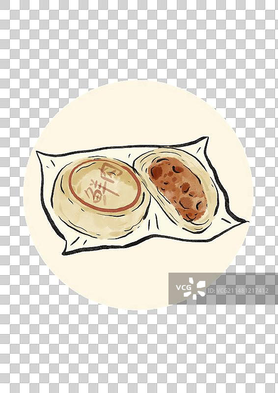 水墨风苏州美食插画元素-鲜肉月饼图片素材