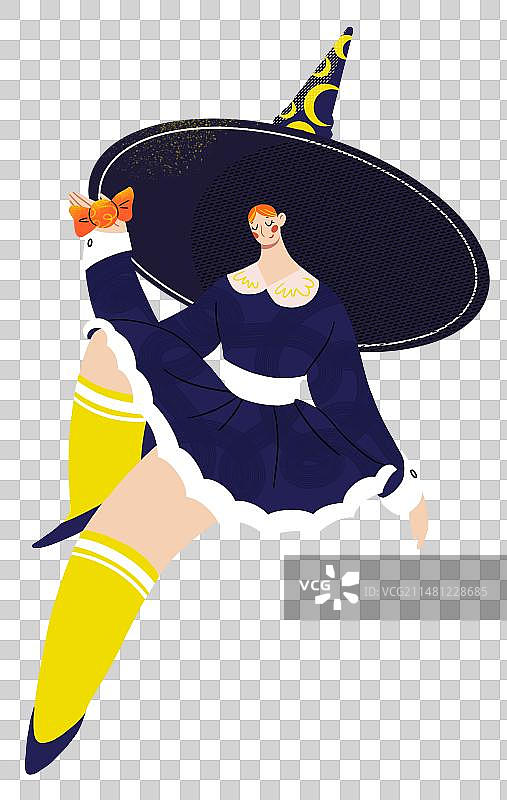万圣节拿糖果的魔女潮流扁平插画免抠元素图片素材