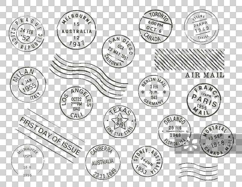 城市复古邮资邮戳墨水印章图片素材