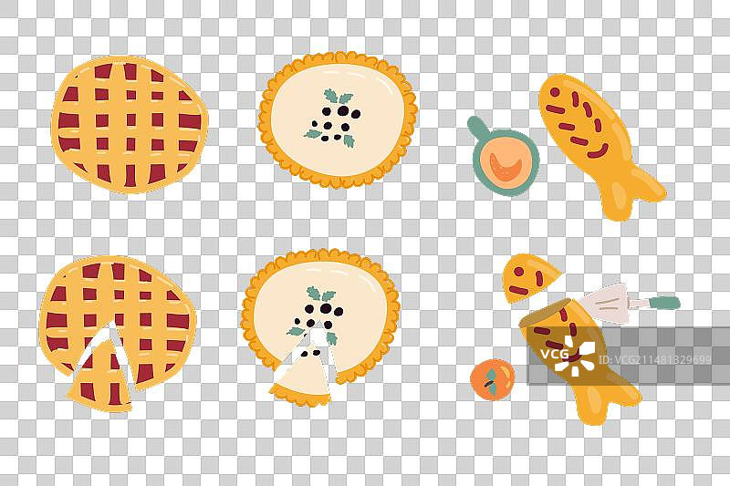 手绘馅饼合集，含芝士蛋糕和浆果派图片素材