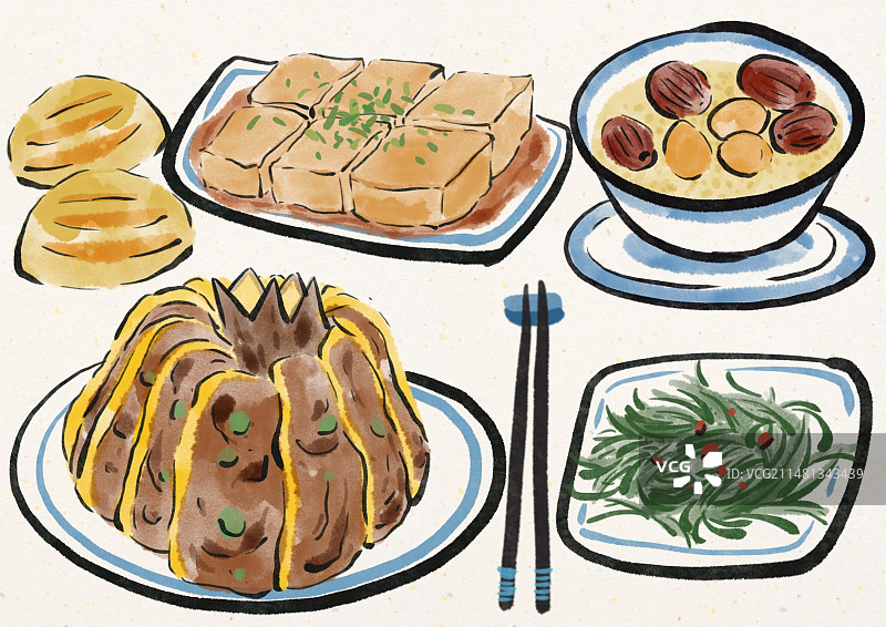水墨风宁夏美食插画图片素材