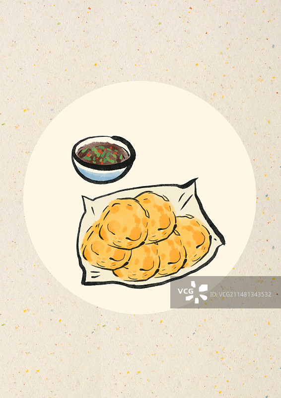水墨风宁夏美食插画-烫面油香图片素材