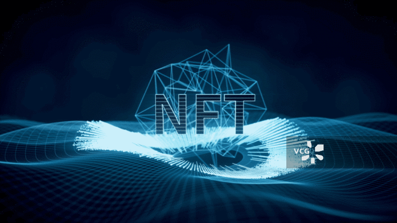 NFT概念与蓝色线条背景3D渲染图片素材