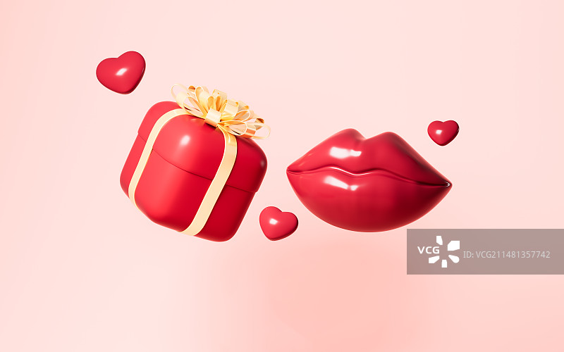 卡通嘴唇和礼物3D渲染图片素材
