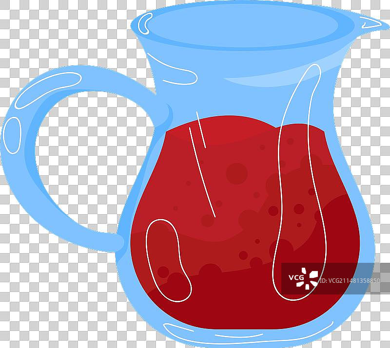 装满红色水果宾治的蓝色玻璃水罐图片素材