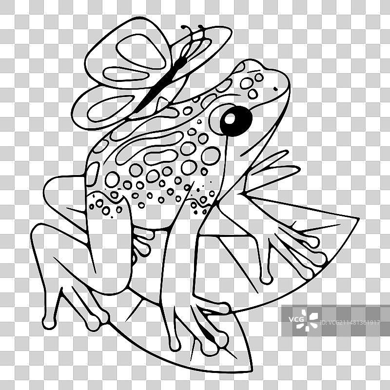 轮廓蓝色箭毒蛙与蝴蝶可爱图片素材