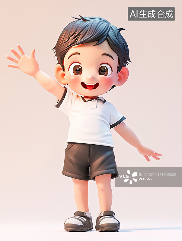 【AI数字艺术】挥手的小男孩图片素材