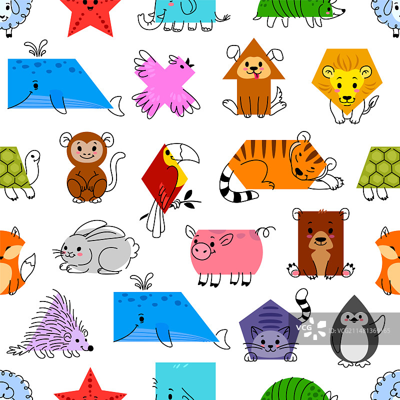 数学形状图案中的卡通动物角色图片素材