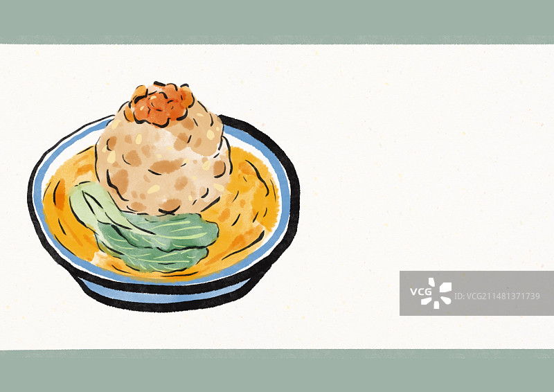 水墨风苏州美食插画-蟹粉狮子头图片素材