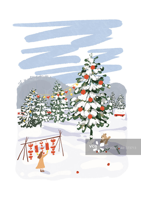 节日雪景喜庆插画图片素材