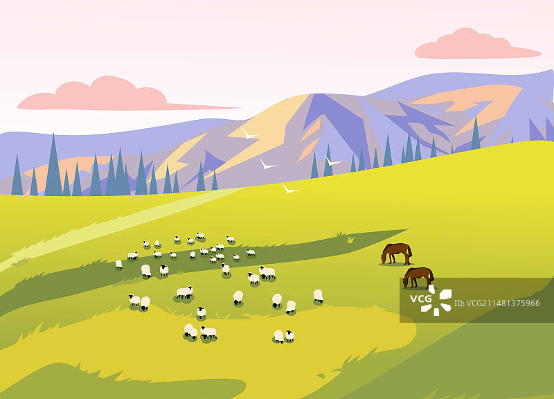 美丽的自然风光新疆伊犁扁平风插画图片素材