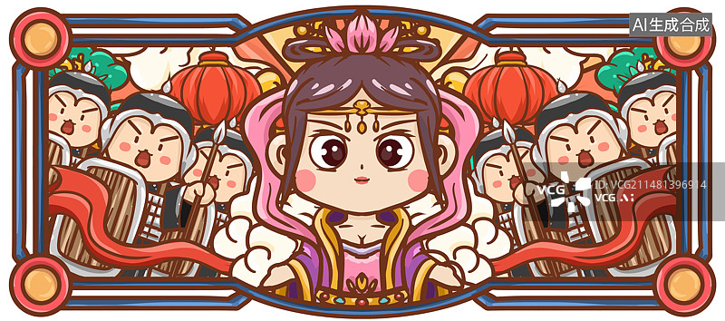 【AI数字艺术】原创手绘卡通三国貂蝉插画海报素材图片素材