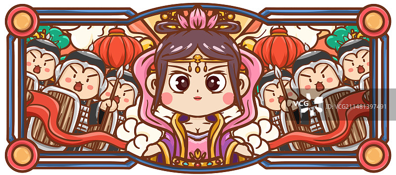 原创手绘卡通三国貂蝉插画海报素材图片素材