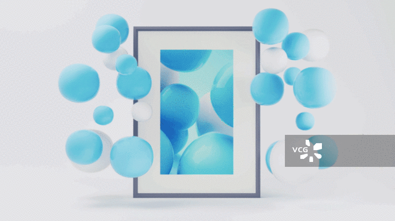 柔软球体与装饰画3D渲染图片素材