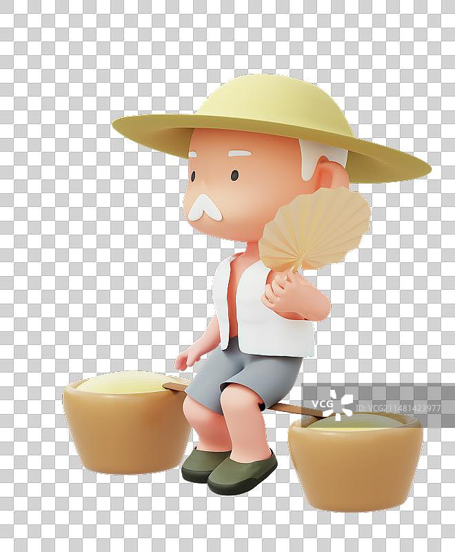 3D渲染的可爱中国乡村农夫图片素材