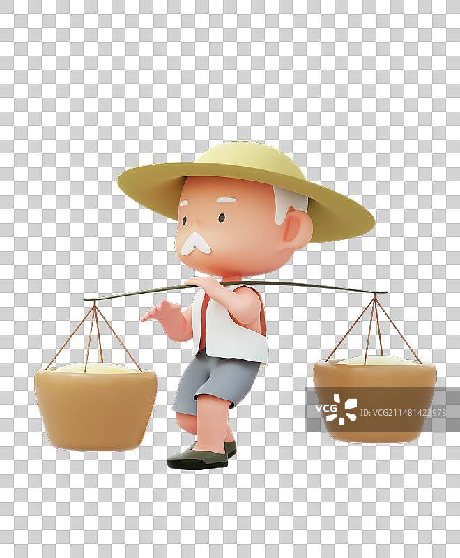 3D渲染的可爱中国乡村农夫图片素材