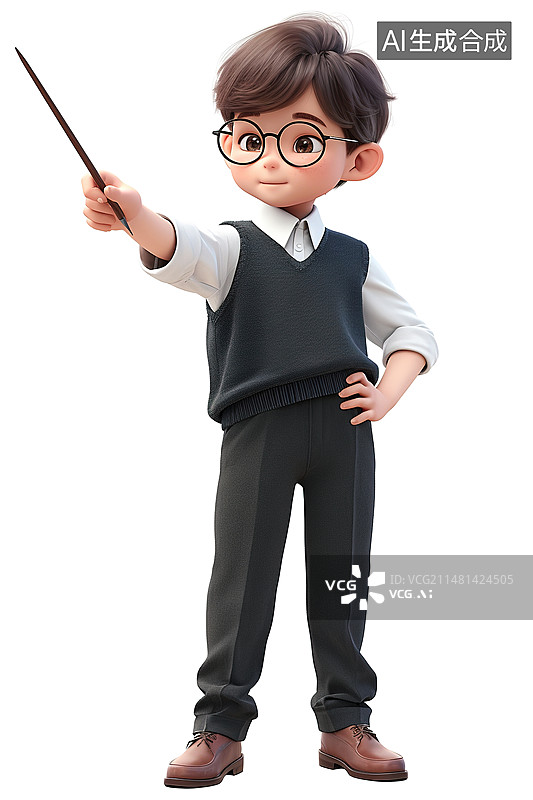 【AI数字艺术】男教师拿着交变3D角色形象白色背景图片素材