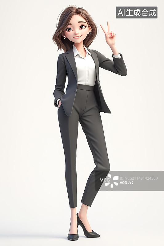 【AI数字艺术】成功的职场女性3D角色形象白色背景图片素材