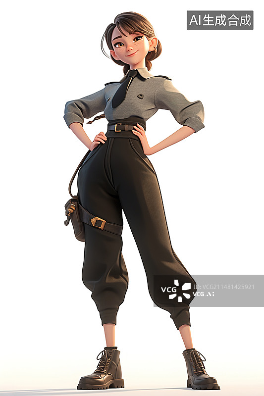 【AI数字艺术】美丽的健身女孩3D角色形象白色背景图片素材