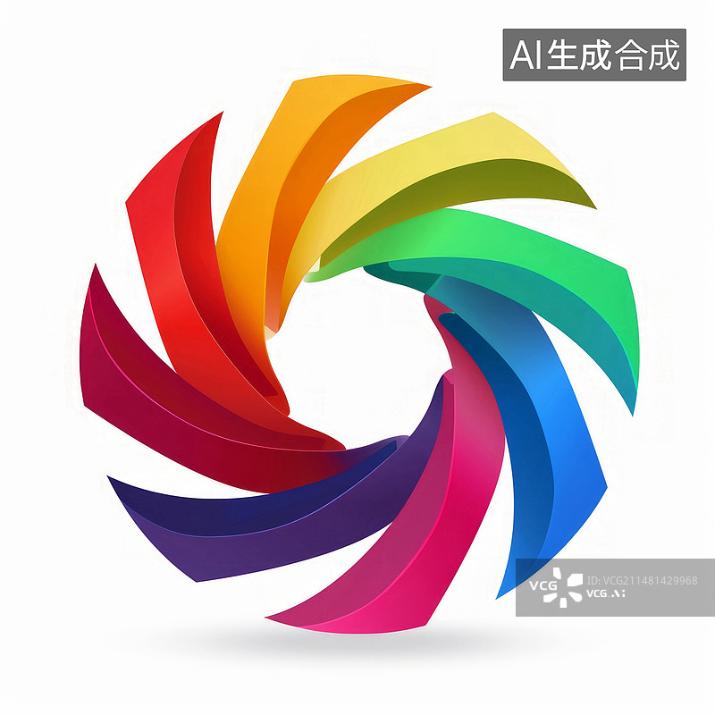 【AI数字艺术】白色背景上的色彩准确度色轮标志 - 平面设计概念图片素材