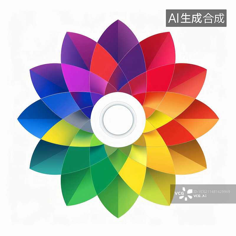 【AI数字艺术】白色背景上的色彩准确度色轮标志 - 平面设计概念图片素材