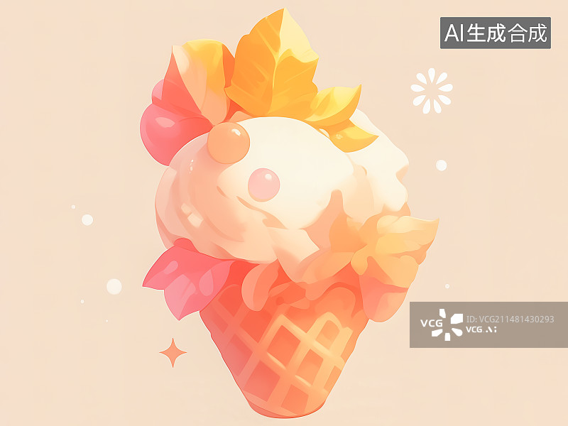 【AI数字艺术】水果缤纷迷你冰淇淋冰激凌蛋卷插画，芭比粉色系图片素材