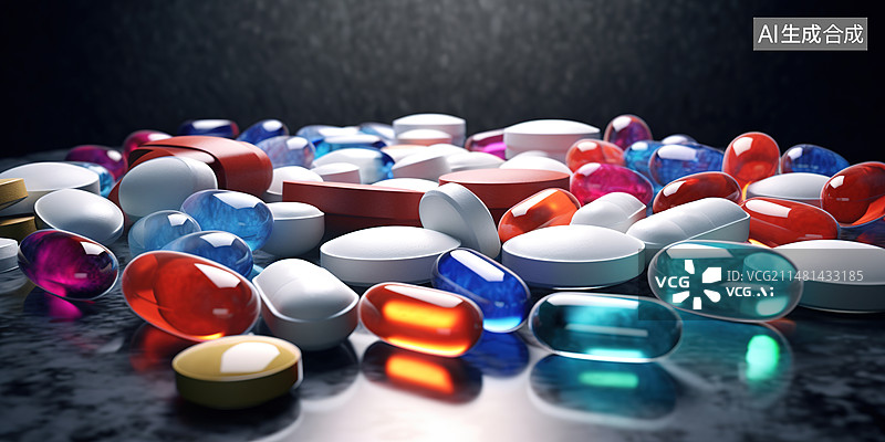 【AI数字艺术】各种药丸形式的药物3D渲染图片素材