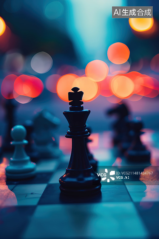 【AI数字艺术】棋盘上的棋子特写镜头图片素材