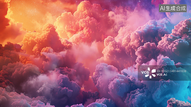 【AI数字艺术】夜空中绚丽多彩的爆炸性粉笔云图片素材