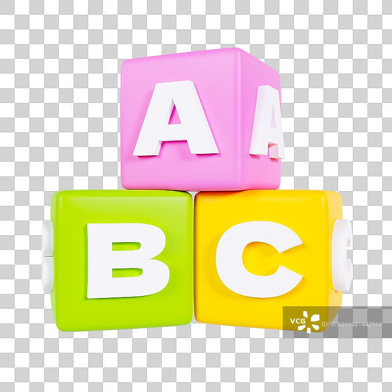 3D渲染的英语积木教育学习开学季元素图片素材