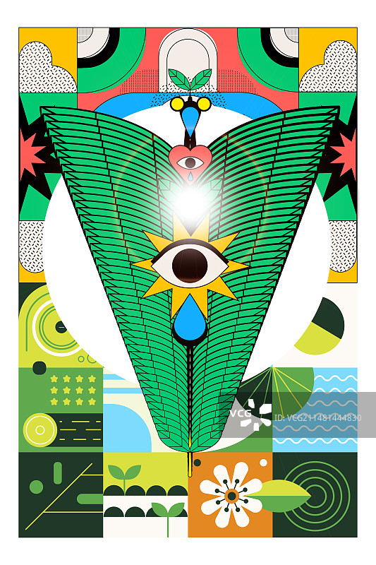 孟菲斯扁平抽象插画-绿色希望图片素材