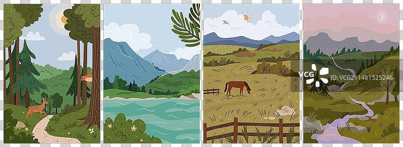 森林山脉湖泊草原田野河流丘陵图片素材