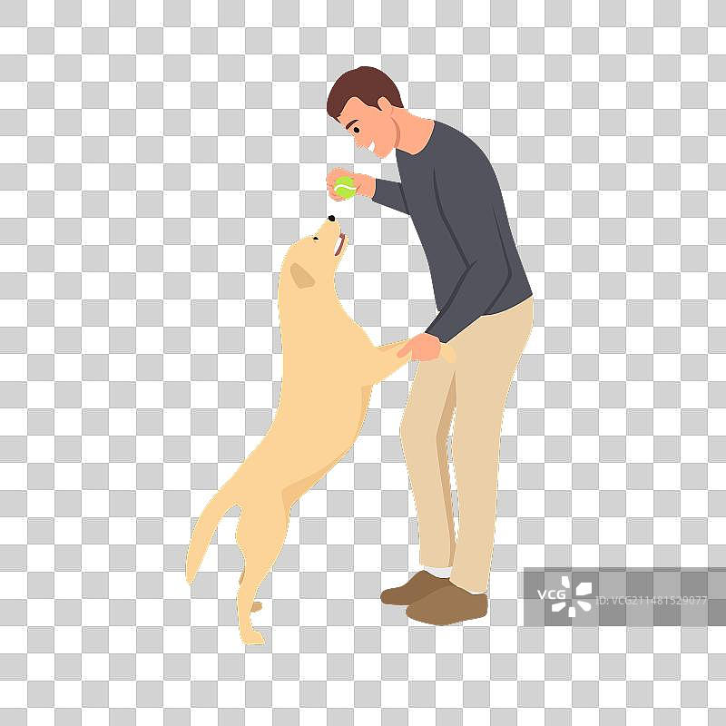 男人和他的狗玩网球图片素材