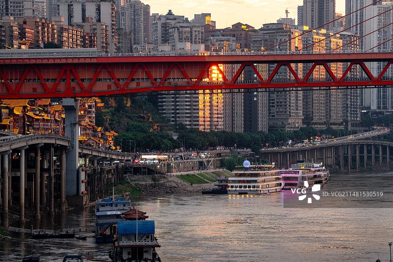 重庆洪崖洞日落图片素材